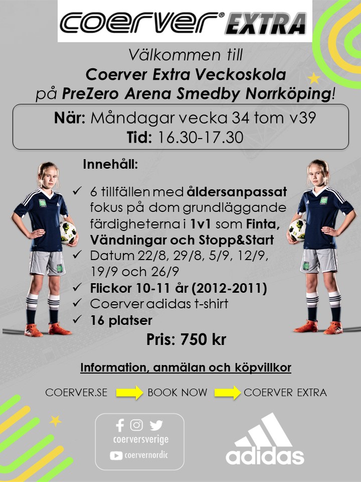 Coerver Extra Veckoskola Flickor 10-11 år Norrköping v34-39