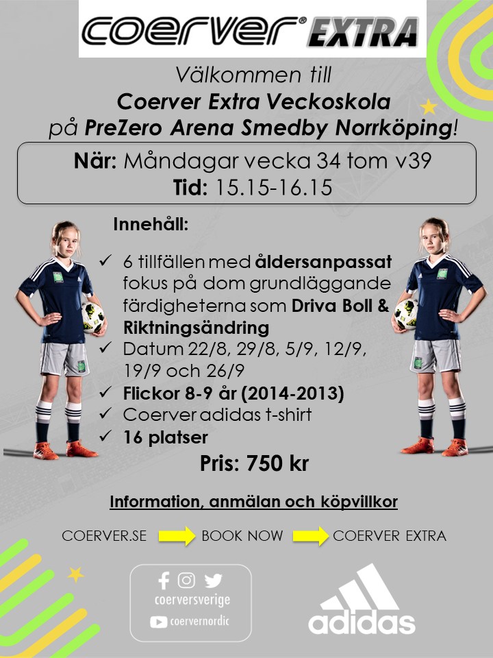 Coerver Extra Veckoskola Flickor 8-9 år Norrköping v34-39