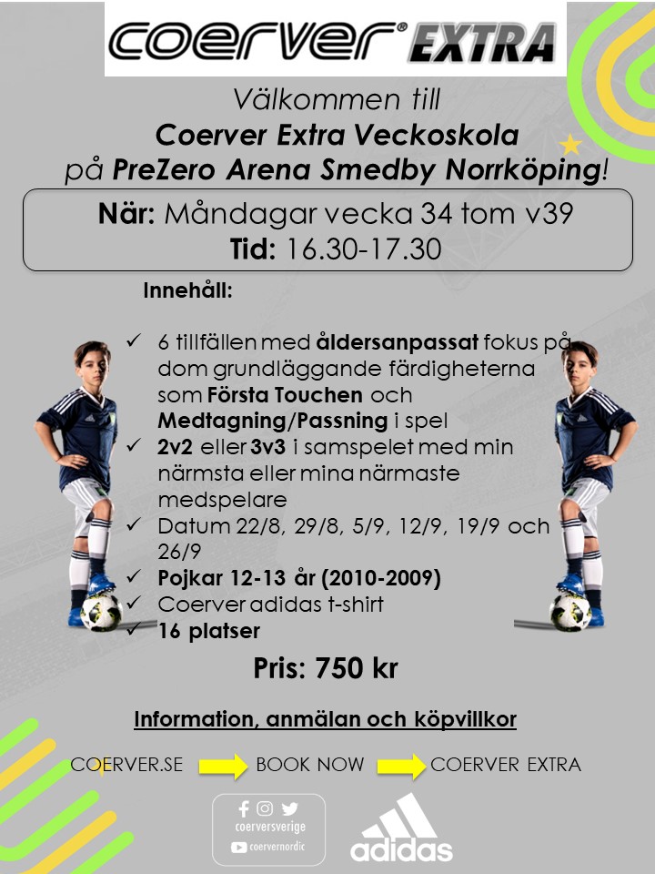 Coerver Extra Veckoskola Pojkar 12-13 år Norrköping v34-39