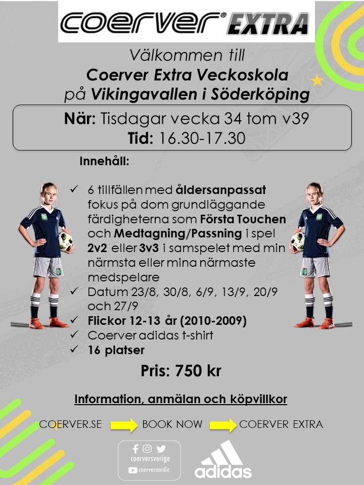 Coerver Extra Veckoskola Flickor 12-13 år Söderköping v34-39