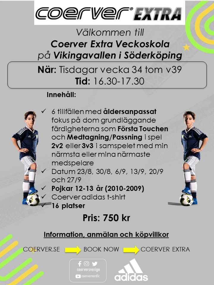Coerver Extra Veckoskola Pojkar 12-13 år Söderköping v34-39